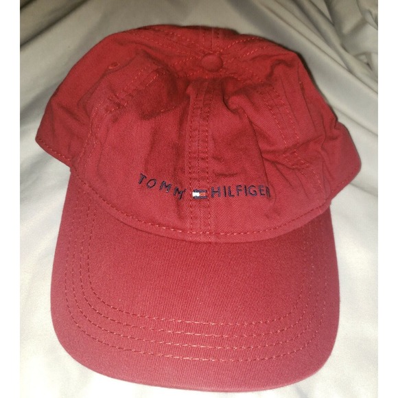 Tommy Hilfiger‎ Cotton Logo Dad Baseball Strapback Hat Adjustable Burgundy - Picture 1 of 4